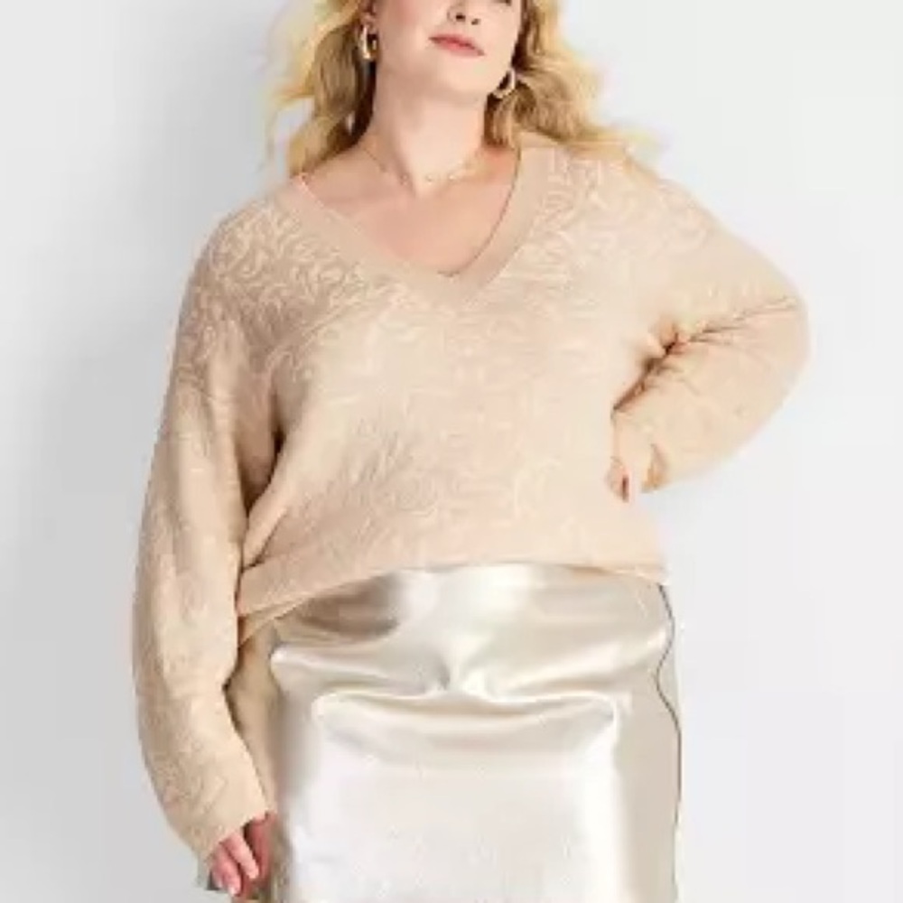 Womens V-Neck Brocade Sweater from Future Collective Cream